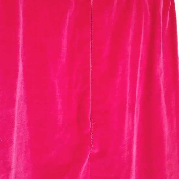 Fuchsia Floral Pink Velvet 70s Long Sleeveless Dress w Crepe Collar - Picture 9 of 13
